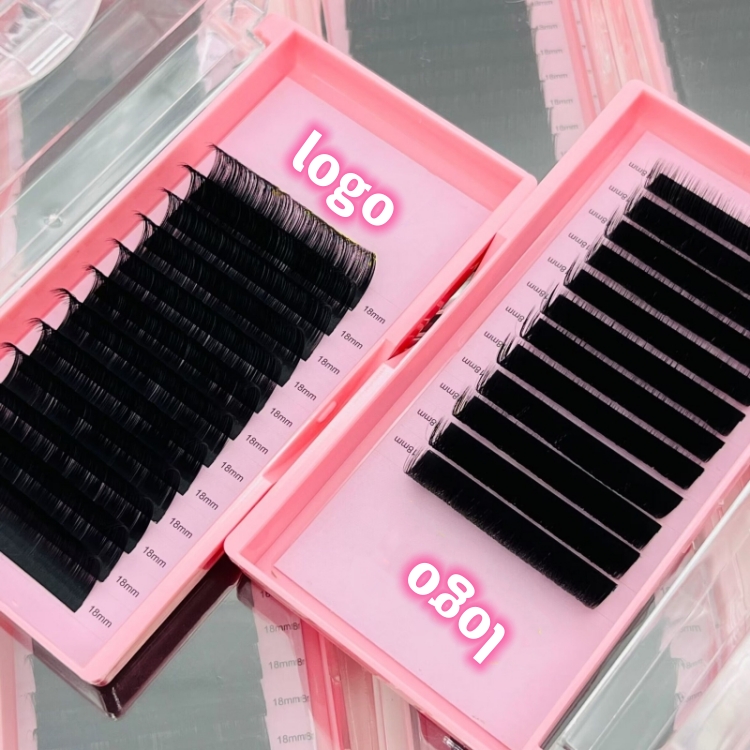 Pink Plastic box Volume Eyelash Extensions 0.03 Vegan Individual Lashes Tray